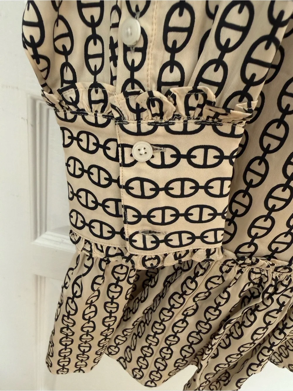 J. Crew Cream and Black Geometric Shirt Dress